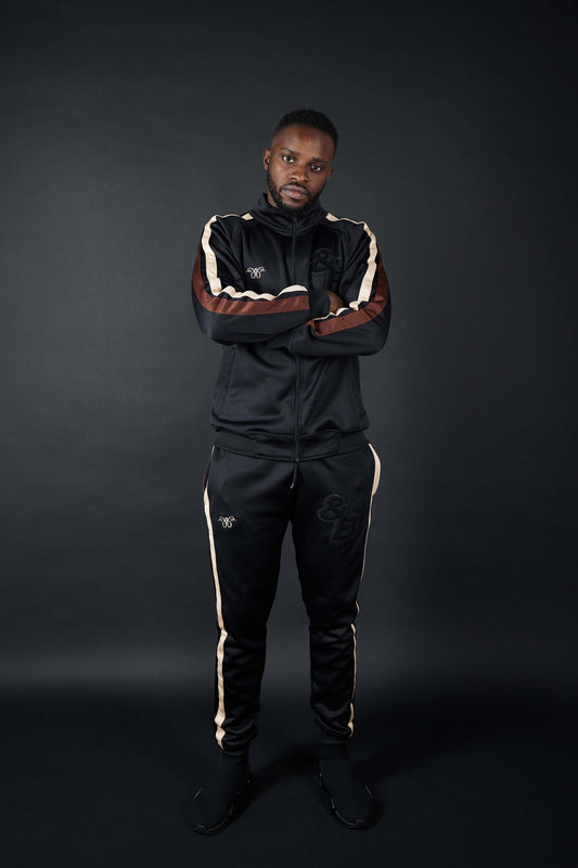 Elevate Your Style with Twin Stripe Badge Joggers in Black, Beige, and Mocha