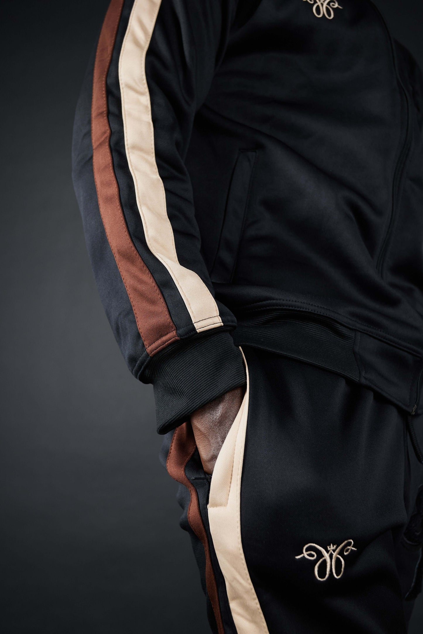 Elevate Your Style with Twin Stripe Badge Joggers in Black, Beige, and Mocha