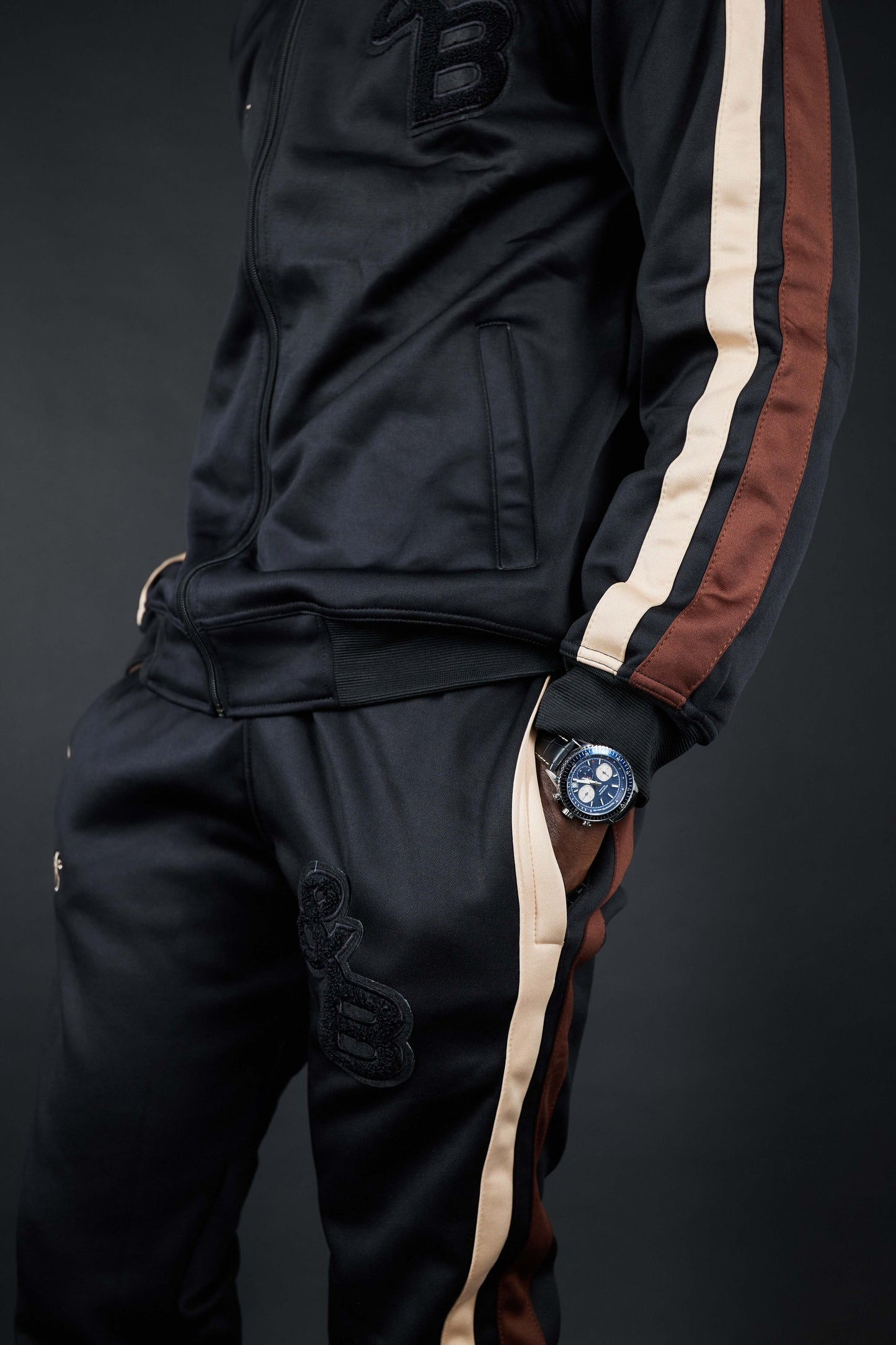 Elevate Your Style with Twin Stripe Badge Joggers in Black, Beige, and Mocha