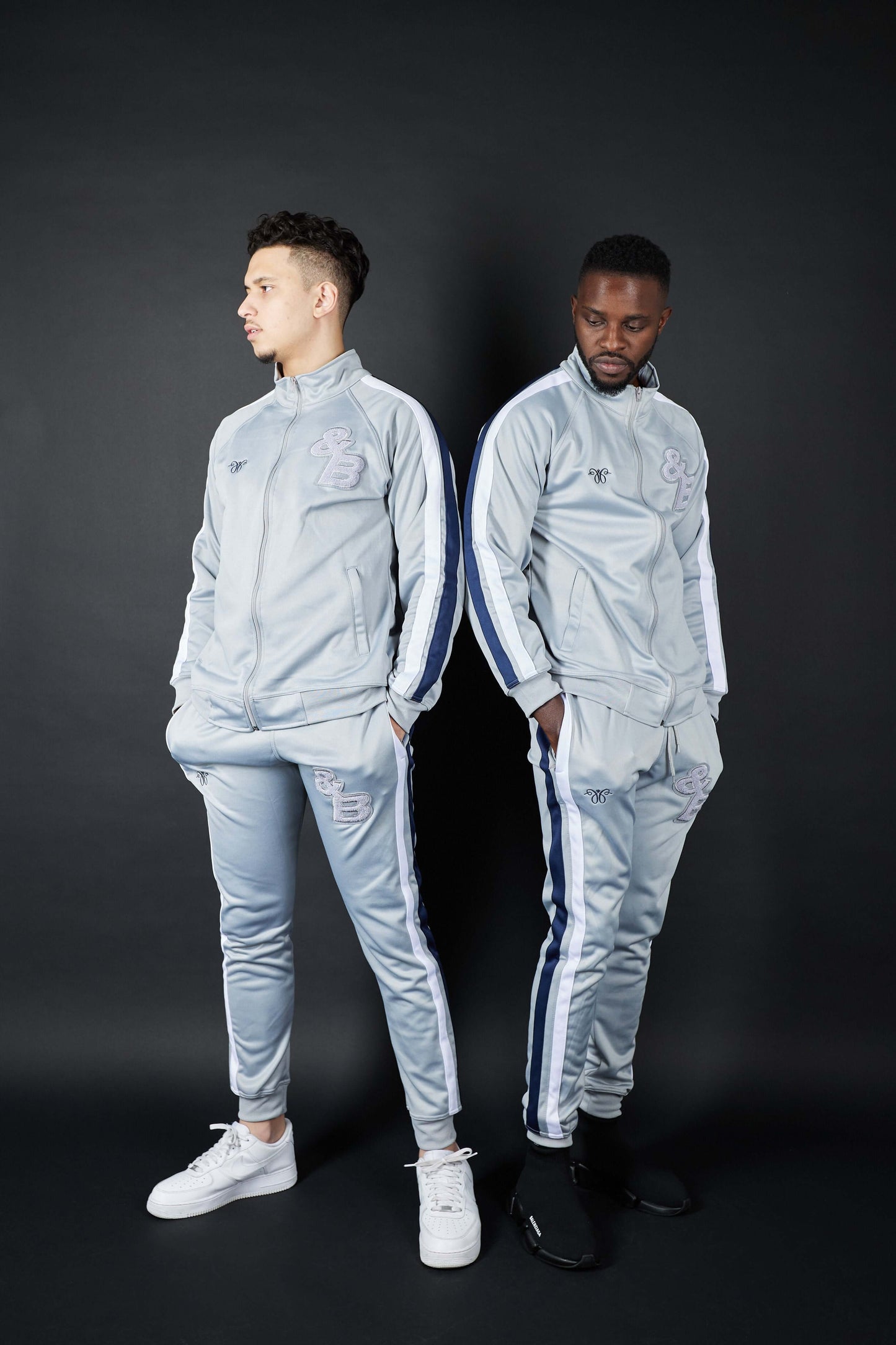 Chic Twin Stripe Joggers in Grey, White, and Navy - Ultimate Comfort Meets Style
