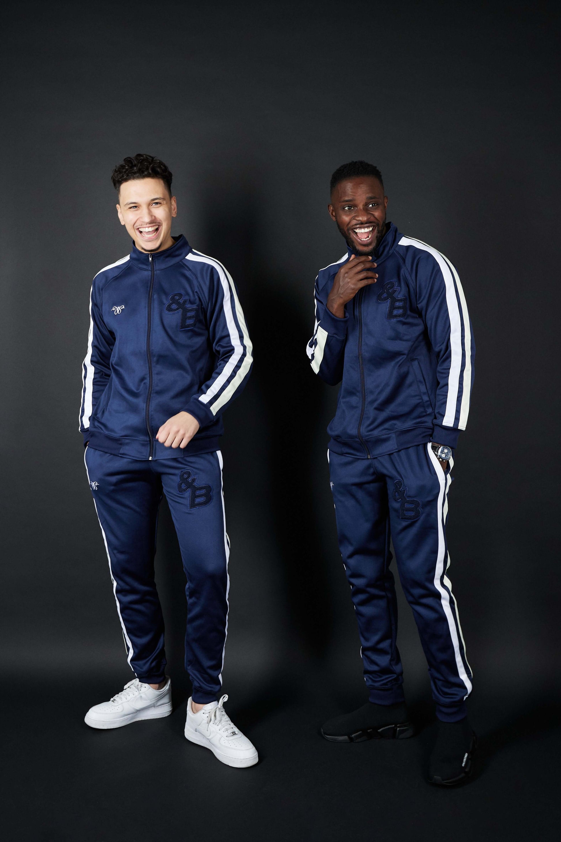 Elevate Your Comfort with Twin Stripe Badge Joggers in Navy, White, and Cream