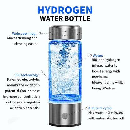 Portable Hydrogen-Rich Water Generator Bottle with Titanium Filter - USB Rechargeable Health Benefits